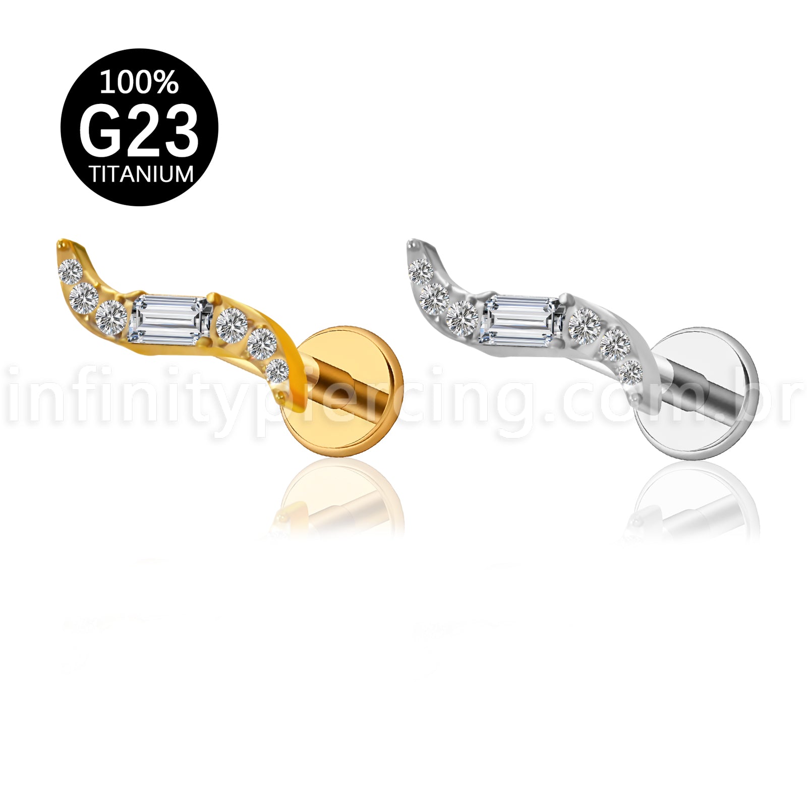 Piercing Labret Titânio Onda Com Zircônia Cravejada